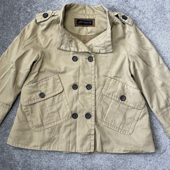 Zara Woman Jacket Womens Small Beige Khaki Casual Short Swing Buttons Chic Coat - Picture 2 of 9